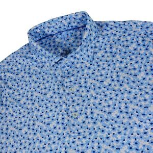 Johnnie-O Geometric Floral Bears Club Performance Blue Golf Polo Shirt Medium